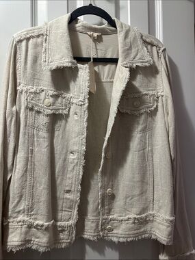 Hem & Thread Cream Frayed-Edge Jean Jacket